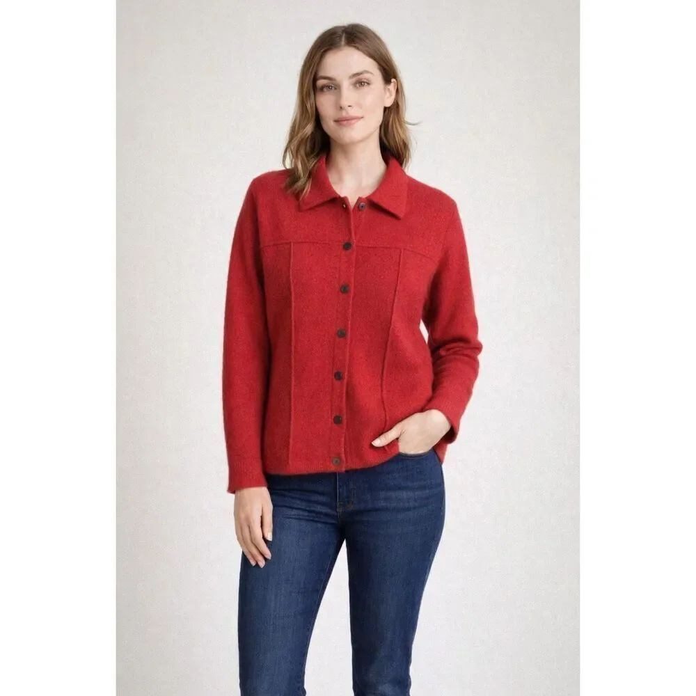 Karen Scott Red Wool Cardigan Small Made in Australia Button Front